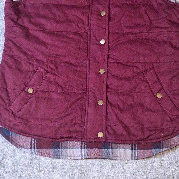 LLee Riders Women's L Burgundy Quilted Vest Bottom Collared Button Front - Picture 4 of 9